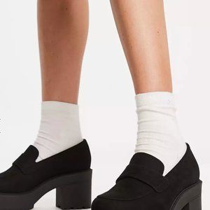 Black Suede Heeled Loafers